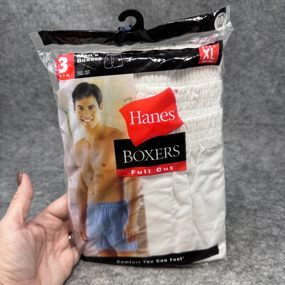 VTG Hanes Full Cut Boxers Shorts Men XL (42-44) White 3 Pairs Underwear NOS 2003